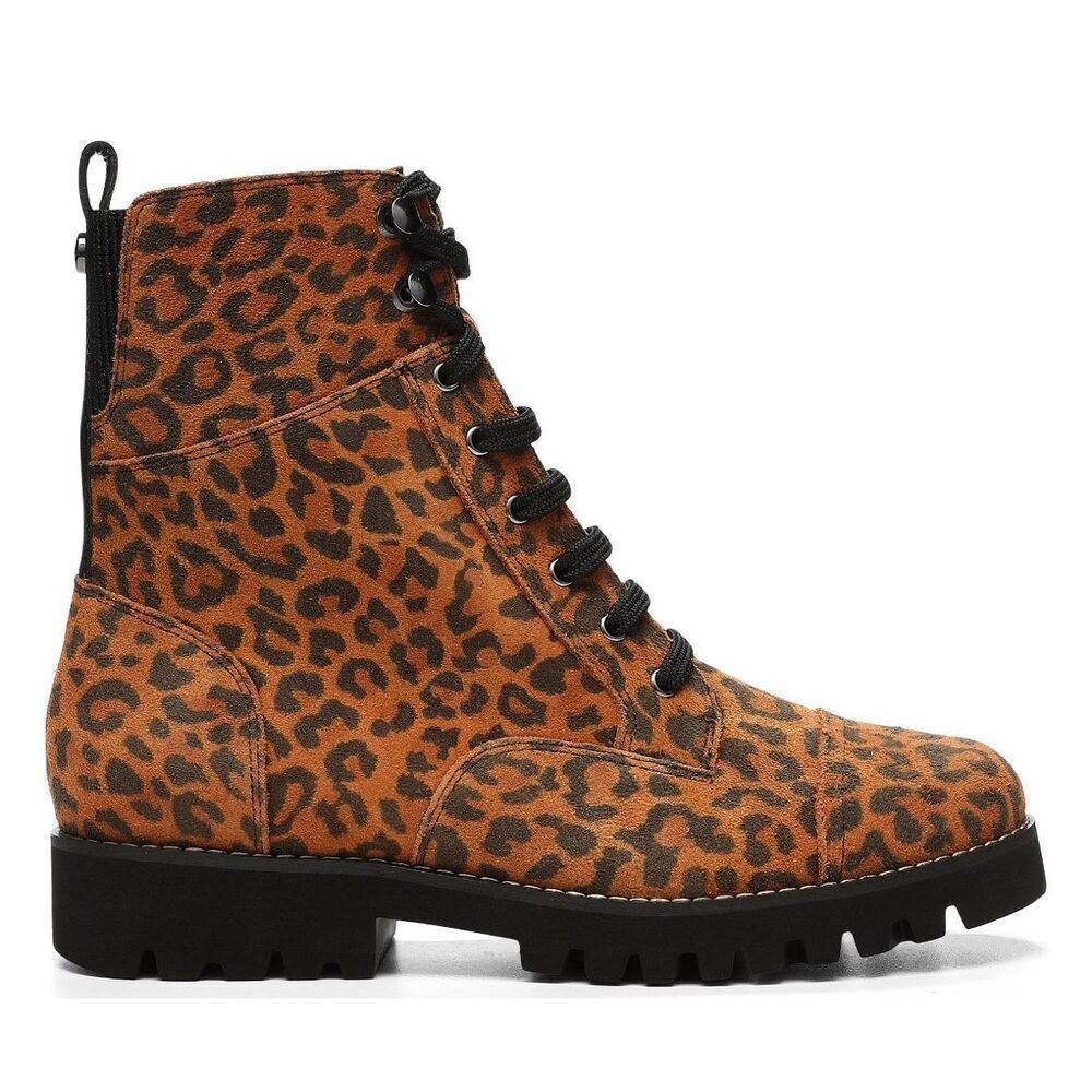 Donald J. Pliner Leopard Print Ankle Combat Boots lug sole